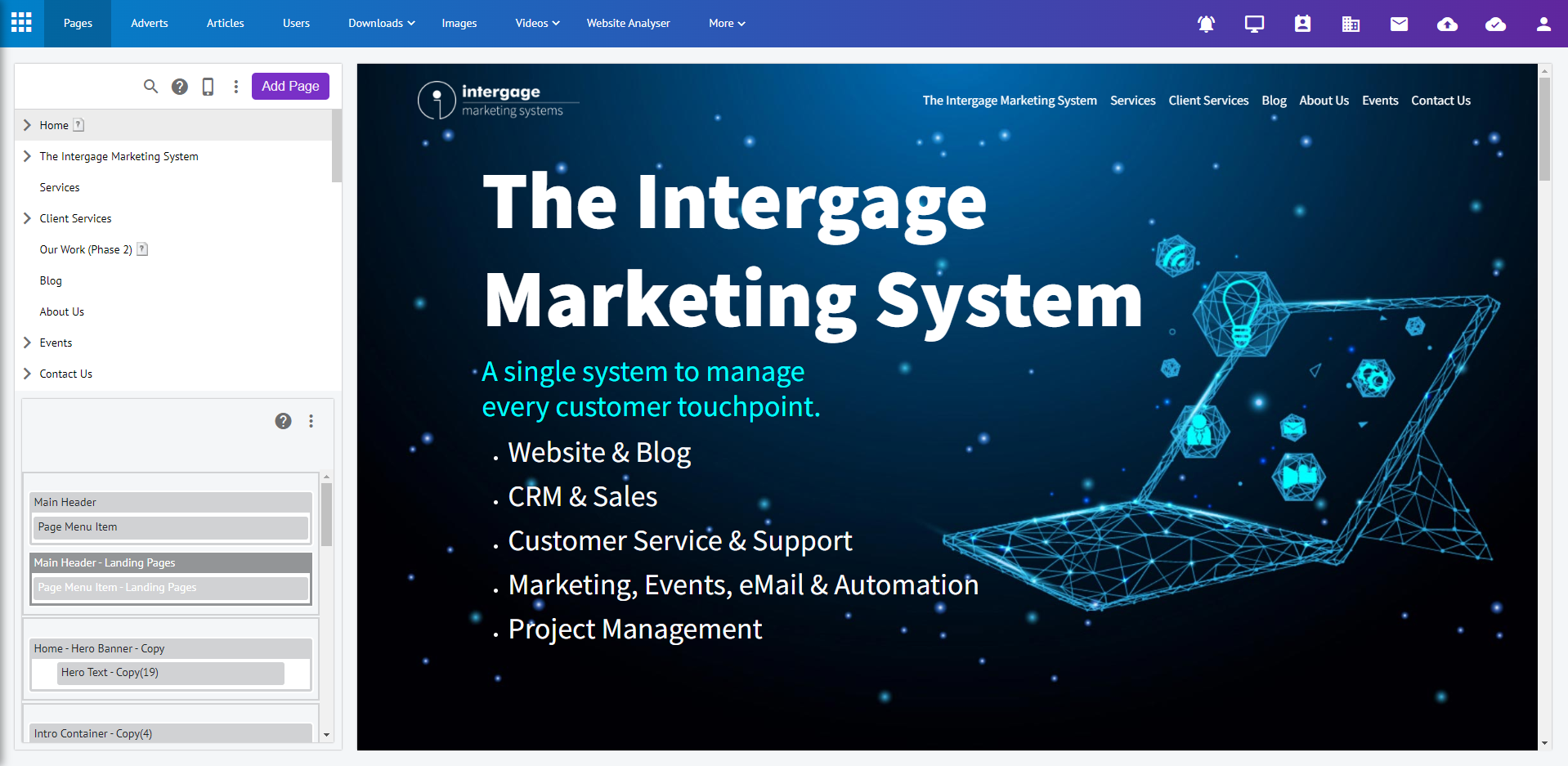 CMS website homepage